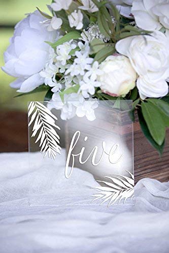 Amazon Com Wedding Table Numbers Tropical Summer Clear Wedding Centerpieces Glass Look Clear Acrylic Table Sign Palm Leaves Beach Style Handmade