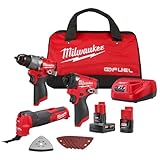 Milwaukee 3497-23MTC M12 Fuel 12V Li-Ion Brushless Cordless Hammer Drill, Impact Driver, Multi-Tool Combo Kit (3-Tools)