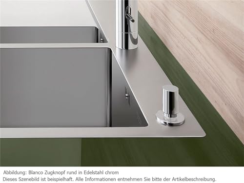 BLANCO Zugknopf rund Edelstahl seidenglanz | Erforderliches Loch / Bohrdurchmesser: 14 - 35 mm | Kombinierbar mit allen BLANCO Spülen und Ablaufgarnituren