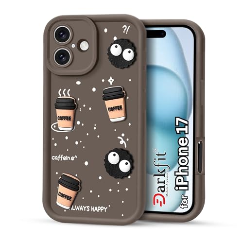 Image of DARKFIT Back Case Cover Compatible with iPhone 17 | Cute Fun Cartoon 3D Ball Coffee Silicone Case | Body Protection | Camera Protection | Shock Proof | Color Brown | Pack of 1