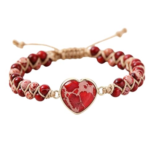 Image of Women Boho Wrap Bracelet,Handmade Natural Stone Crystal Emperor Beads Heart Bracelet, Fashion Bohemian Jewelry Gift for Women