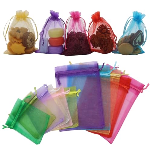 JRSHIRLEYLTD 105 bolsitas de organza, pequeñas bolsas de regalo, bolsas de organza multicolor, para joyas, joyas de cristal, caramelos, Navidad (7 x 9,10 x 15 cm)