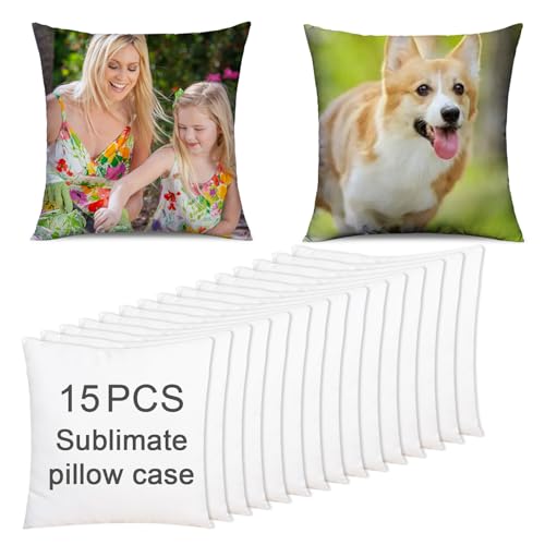 OKBA 15 pcs Sublimation Blanks Pillow Cases 16x 16 White Cushion Covers Glossy Satin Pillow Covers Heat Transfer DIY Custom Picture