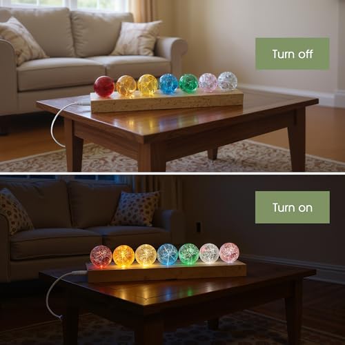 Image of L LOHAS LED 7 Colors 40mm Ice Cracked Balls Crystal Chakra Balls | LED Wooden Base Glass Healing Sphere Balls with Stand Night Light Decoration Quartz for Home Living Room