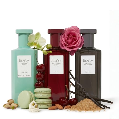 Fine'ry Body Mist Gift Set Gourmand Fragrance Spray Trio | Cherry, Pistachio & Vanilla Scents | Hair & Body Perfume Mist | Vegan, Cruelty-Free | 5 oz x 3