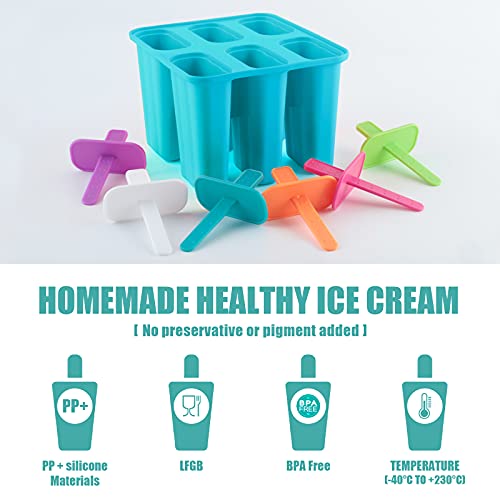 Stampi per Ghiaccioli in Silicone 6 Fori Stampi Ghiaccioli Certificato FDA BPA Gratuiti Uso Alimentare Stampi Gelato(Blu, 1 piezas) - immagine 5