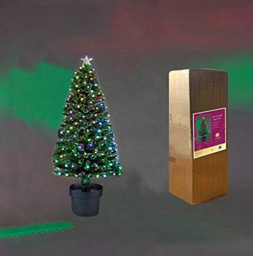 SHATCHI 2Ft-7Ft Fibre Optic Artificial Christmas Multicolor LEDs Pre-Lit Green Xmas Tree with Stand Base Festival Seasonal Holiday Home Decorations, PVC, 3FT
