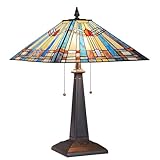 COTOSS Tiffany Table Lamp 16' Wide Handmade Stained Glass Lamp Shade 2 Light Blue Mission Style Vintage Table Lamp for Living Room Bedroom