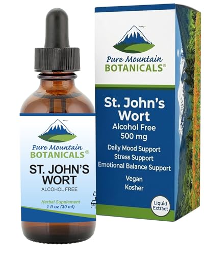 Pure Mountain Botanicals St Johns Wort Tincture – Kosher Liquid St. John’s Wort Alcohol-Free Extract 500mg Vegan Supplement