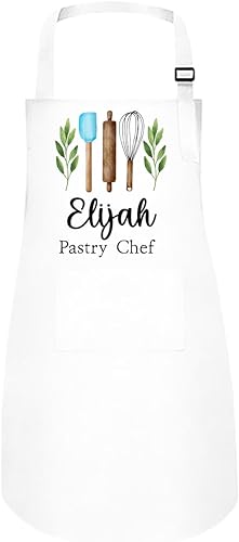 Miniatura 4 de Delantal de cocina personalizado para hornear, 2 bolsillos ajustables, espátula azul, regalo personalizado para panadero