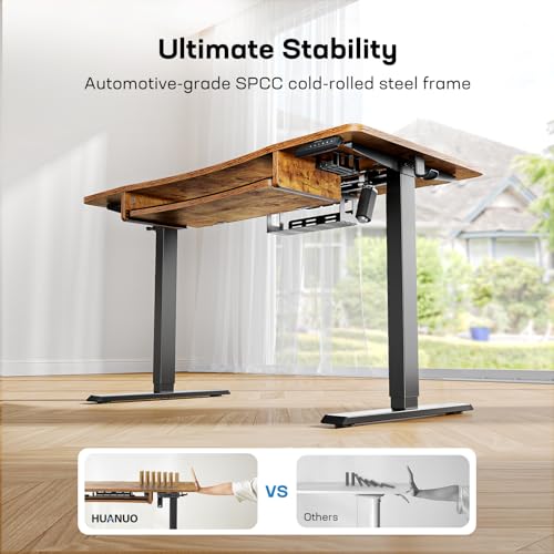 Image of HUANUO Standing Desk Adjustable Height, 55 inch x 24 inch Electric Stand Up Desk for Home Office with Large Keyboard Tray(26.7 inch), 4 Memory Height Setting, Computer Workstation, Vintage