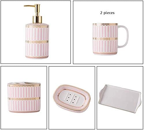 Elegant Porcelain Bathroom Accessory Set Includes soap Dispenser Toothbrush Holder Glass and soap Dish etc Suitable for Hotel and Family bathrooms European Style Luxury Bathroom (Pink 6 piece set) image 5