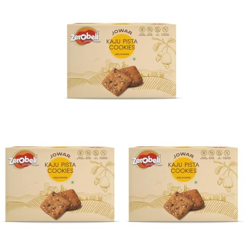 Image of Zerobeli Jowar Kaju Pista Cookies 425g |Premium No Maida Handmade Cookies| Contains Real Cashews and Pista| No Refined White Sugar, No Palm Oil, Preservatives or Colors (Pack of 3)
