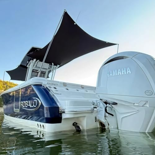 SC Wake Boat Sun Shade Canopy - Adjustable Carbon Fiber Marine Shade Kit for Center Console & Bow - UV-Resistant Waterproof Deck & Cockpit Sunshade (9ft–11ft Extension) - All Black