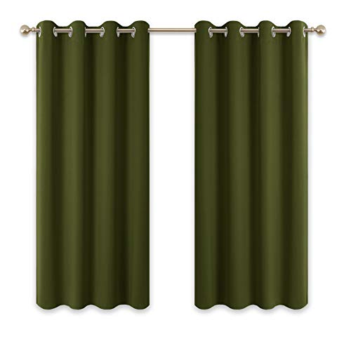 PONY DANCE Bedroom Blackout Curtains - 54 Drop Kids Eyelet Window Curtain for Room Darkening Thermal Drapes Set for Kitchen, 2 Panels, 46-inch Wide x 54-inch Long, Olive Green