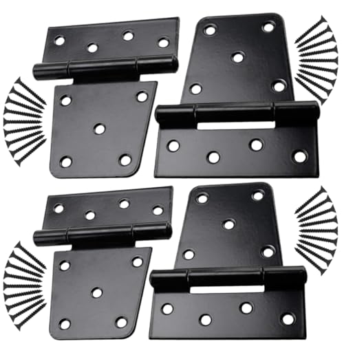 3.5 Inch Heavy Duty Gate Hinges, 4 Pack Black Iron Door Hinges for Wood Fence Gate, Shed and Barn Door, Outdoor Rustproof Garden Gate Hardware with Mounting Screws Included
