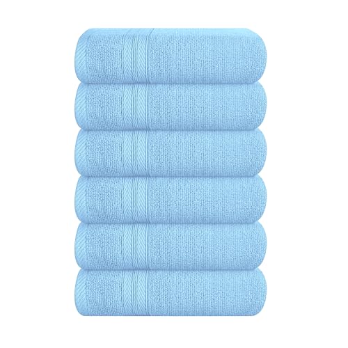 BOUTIQUO Ultra Soft 6-Piece Hand Towel Set 16x28-100% Ringspun Cotton - Durable & Highly Absorbent Hand Towels - Ideal for use in Bathroom, Kitchen, Gym, Spa & General Cleaning - Sky Blue