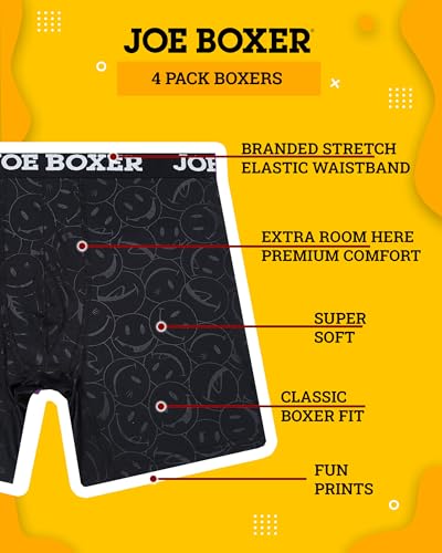 JOE BOXER Stretch Cotton or Performance Microfiber Boxer Briefs for Men Pack of 4, Mens Underwear Boxer Briefs 4-Pack2