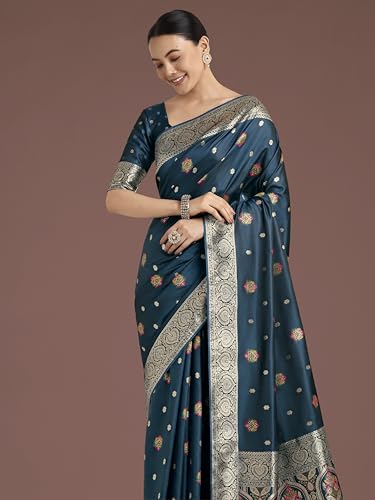 Monjolika Fashion teal kanjivaram silk saree – image 3
