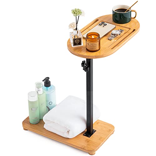 Activance Bathtub Tray Bamboo Bath Caddy Tray With Adjustable Height, Portable Side Table Organizer For Spa, Bathtub, Bed, Sofa, Couch With Wine Glass Holder #TOP8