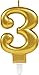 Produktbild Carpeta Zahlenkerze * Zahl 3 * in Gold mit Steckfuß | ca. 10cm x 6cm groß | Deko Goldene Hochzeit Jubiläum Geburtstagskerze Kerze Geburtstag