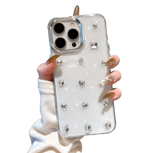 EYZUTAK - Cover per iPhone 16 Pro, trasparente, motivo grazioso in 3D con brillantini e strass, morbida e sottile, in TPU durevole, per donne e ragazze (strass)