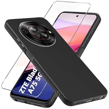 LYJERRY Cover & Vetrino Vetro Compatibilità con ZTE Blade A75 5G Cover antiurto Custodia piu Vetro temperato protezione Per ZTE Blade A75 5G Pellicola,Nero