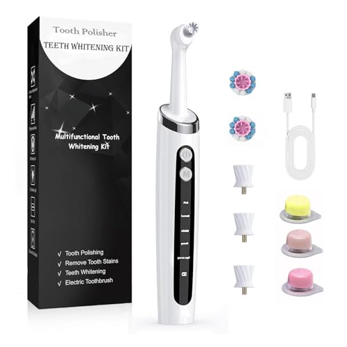 Tooth Polisher, Wagner Stern Teeth Stain Plaque Remover for Teeth Cleaning and whitening with 5 Modes, Teeth Cleaning for Yellow Teeth, with 3 Tooth Polish Paste and 5 Brush Heads, LED Light