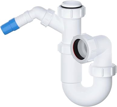 PlumbEZ Telescopic Adjustable P Trap with Swivel Nozzle - 40mm 1.1/2" Kitchen Sink Waste with 135 Degree Dishwasher Nozzle and 40mm Outlet Sink Waste Kit - 75mm Water Seal