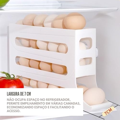 Porta Ovos Dispenser 4 Andares Para 30 Ovos Organizador Suporte Para Geladeira Cinza
