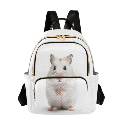 Sac à dos imprimé animal hamster blanc à poches multiples style décontracté