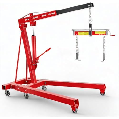 2 Ton Hydraulic Engine Hoist, 4400 LBS Folding Cherry Picker Crane with Adjustable Boom & Load Leveler, 6 Swivel Caster Wheels Heavy Duty Engine Lift for Garage Workshop Warehouse