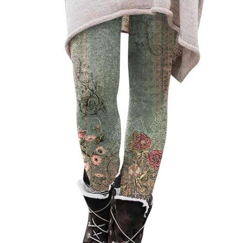 Image of kuiazelit Patterned Leggings for Women UK - Women's Stretch Print Leggings Full Length Leggings Soft Elastic Leggings Tights Workout Gym Yoga Stretchy Pants Trouser Warm Casual Outfits Green