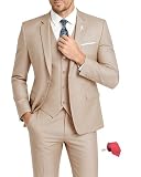 Men’s 3 Piece Suit Set Slim Fit Dress Suits Set with Two Button Tux Blazer Jacket Vest Pants & Tie for Business Wedding Beige XXL
