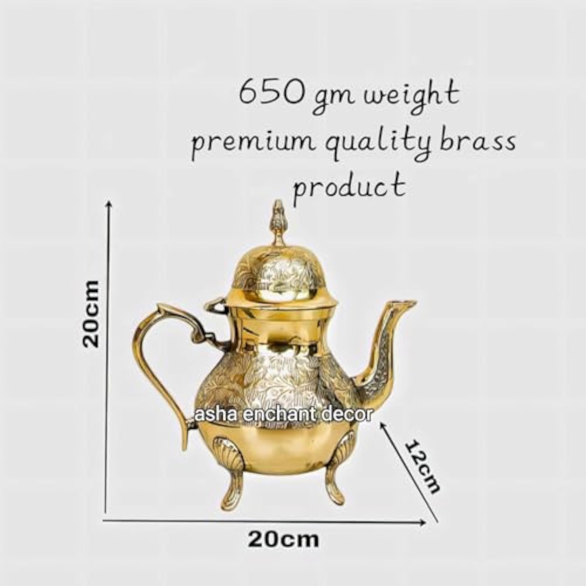 Mughal Style Brass Tea Kettle with Floral Etched Design