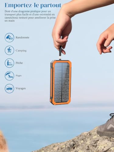 Power Bank Solaire PD20W, 20000 mAh, étanche, Chargeur Solaire USB C, Batterie Externe avec Sorties, Batterie Externe pour Smartphones, tablettes et Plus Encore – vue 6