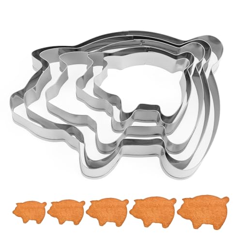 Gosknor - Gosknor 5 Teiliges Ausstechformen-Set in Schweineform, 5 Größen Edelstahl Tierform Backformen für Kekse Mexikanische Brotform Praktisches Mexikanisches Backzubehör (Silber)