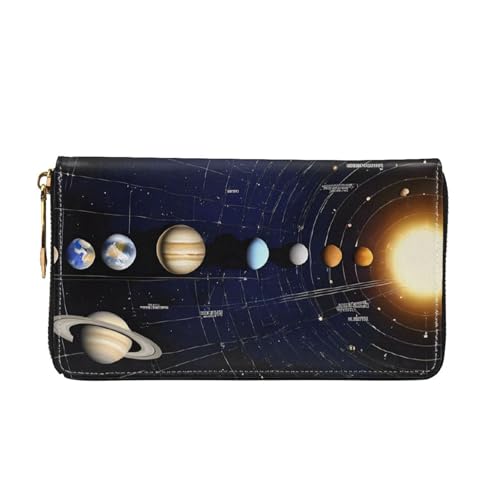 (Exploring the Solar System) Faux Leather Wallet Long Clutch Zipper Purse Card Holder Travel Coins Cash Organizer Phone Pocket 7.48 x 4.13 x 0.9 inches2