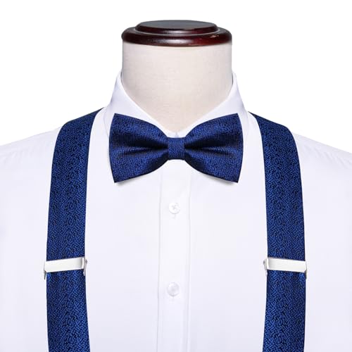 Image of Dubulle Suspender and Bow Tie for Men Paisley Solid Mens Suit Braces Pretied Bowtie and Handkerchief Cufflinks Formal Wedding
