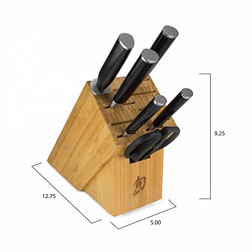 Shun Cutlery 7-Piece Essential Knife Block Set, Includes Classic 8” Chef, 6” Utility, 9” Bread & 3.5” Paring Herb Shears, Handcrafted Japanese Kitchen Knives, Black #TOP1