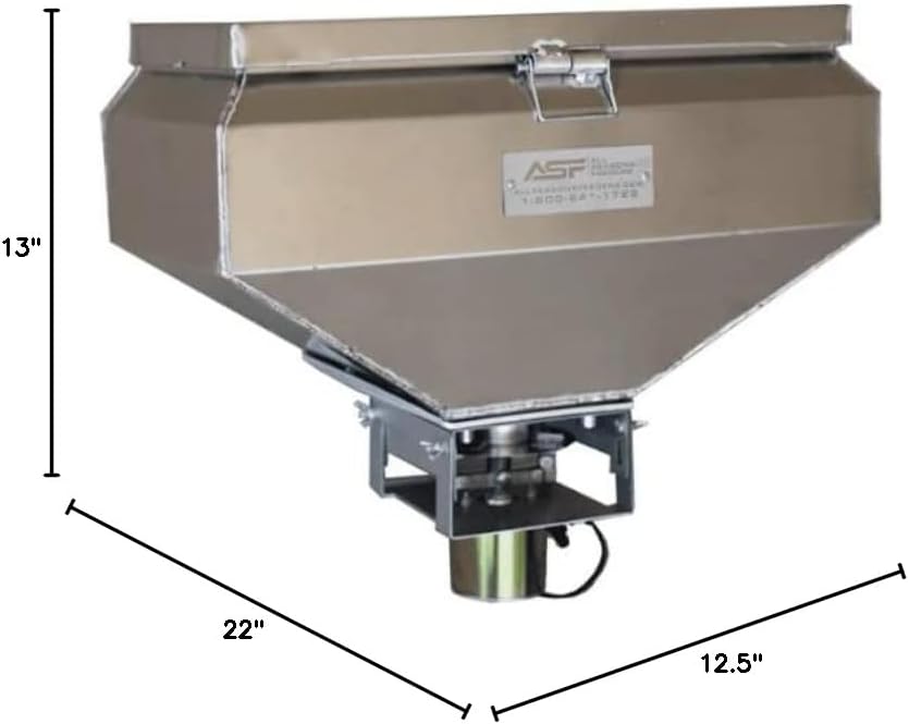 All Seasons Feeders 50lb Aluminum Road Feeder - The ASF Silverback Road Feeder with Eliminator Spinner, 12v Motor and Remote Switch - Tig Welded, Rustproof, Ready to Use - 22" x 12.5" x 13"