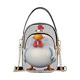 Bolso de hombro acolchado para mujer, con correa de cadena, diseño impreso, con cremallera, estilo de dibujos animados, color blanco, pollo, rojo, peine