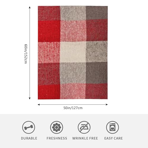 HGOD DESIGNS Plaid Red Grey Tartan Material As Fuzzy Stripes Blanket for Men and Women Soft Warm Throw Blanket and Fleece Flannel Blanket for Couch Bed Living Room Decor 130x150cm - Image 2