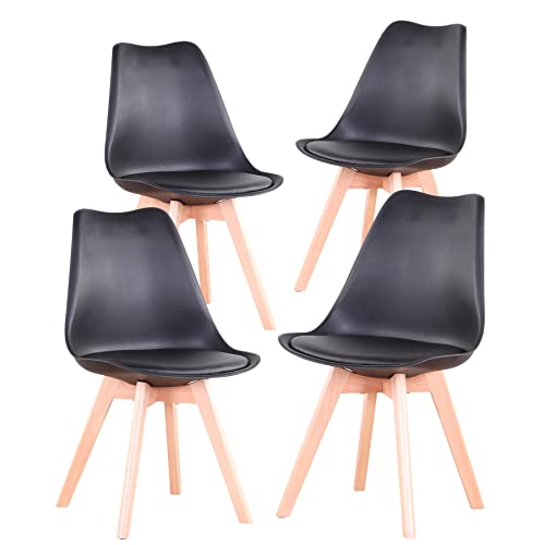 Benyled Juego De 4 Sillas De Comedor Modernas Con Asiento Tapizado Y Patas De Madera De Haya Ideales Para Comedor, Cocina, Sala De Estar, Dormitorio Negro Benyled Juego De 4 Sillas De Comedor Modernas Con Asiento Tapizado Y Patas De Madera De Haya Ideales Para Comedor, Cocina, Sala De Estar, Dormitorio Negro