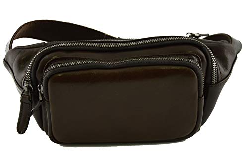 Sac banane pour homme en cuir véritable marron foncé fait en Italie