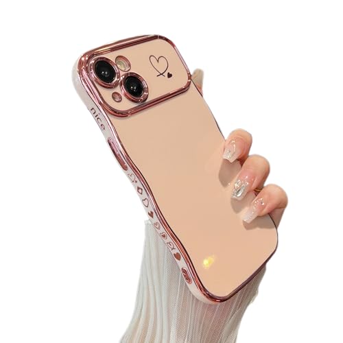 Coque silicone bouclée rose pour iPhone 15 Plus avec bords plaqués