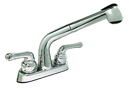 Aqua Plum 1836015 Kitchen Sink Faucet with Pull-Out Sprayer by Aqua Plumb | Chrome Two Handle Kitchen Faucet, Tray Installation, Classic Design, 10.5 x 8.6 x 3.3 inches