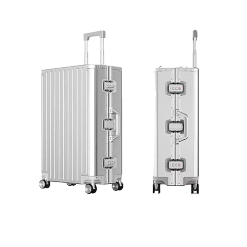オールアルミ製28インチ機内持ち込み手荷物(ロック&スピナーホイール付き) - ジッパーレスハードシェル合金製スーツケース(シルバー)(A1Silver,26 inches)