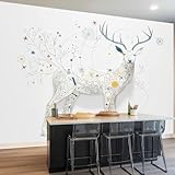 Papier Peint Panoramique Gris Clair Poster Mural, Dessin Animé Minimaliste Renne Branche Papier Peint Intissé Décoration pour Salon Chambre Restaurant chambre d'Enfants, 250 x 175 cm moderne murale