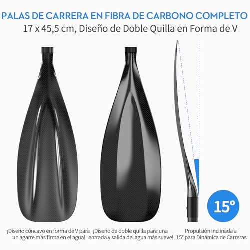 Miniatura 2 de Fowawu Crbono Completo 3-Parte Remo Paddle Surf Telescópico 160cm-210cm Para Tabla De Surf Canoa Sup, Pala Sup Paddle Ligero Y Portátil 1.45 Lbs 657g Con Doble Quilla Para Competiciones Y Touring